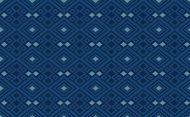 Blue Knitted Pattern Vector, Embroidery Continuous Background, Textile Crochet art, Tribal Template design