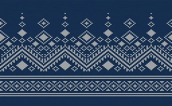 White Blue Knitted Pattern Vector Embroidery Style Background Ethnic Continuous — Archivo Imágenes Vectoriales