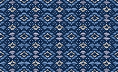 Mavi ve Mor Örülü Örgü Vektörü, Rhombus Nakış Çapraz Arkaplan, Kare Ikat Tekrarlama, Etnik İşlem dokusu