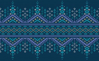 Mavi ve Beyaz Haç İlmek Şablonu, Mor ve Sarı Nakış Özgeçmişi, Dijital baskı için Örülmüş Vektör, Aztek Antikası