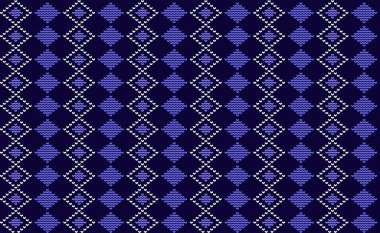 Kare Çapraz Dikiş Şablonu, Ekose İşleme Dekoratif Arkaplan, Mavi ve Beyaz Örgü Vektörü, Dijital baskı için Kumaş Klasiği