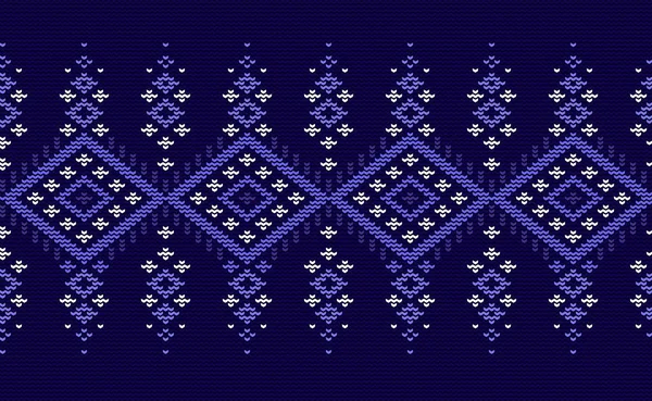 青と白の刺繍パターン ニット繰り返し背景 デジタル印刷のためのベクトル幾何学的テンプレート カーペットエンドレス抽象 — ストックベクタ
