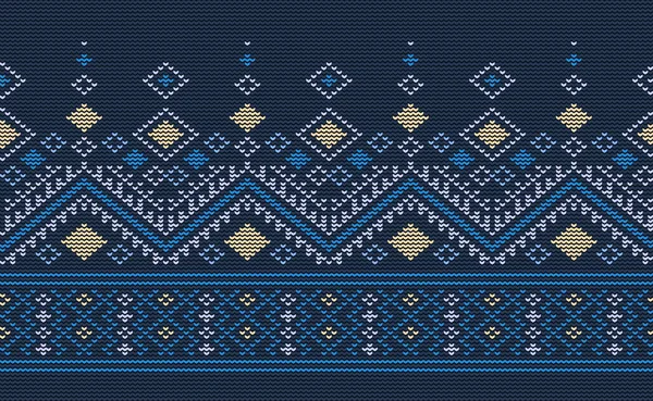 Vecteur Motif Tricoté Bleu Jaune Fond Répétition Broderie Tissu Craft — Image vectorielle