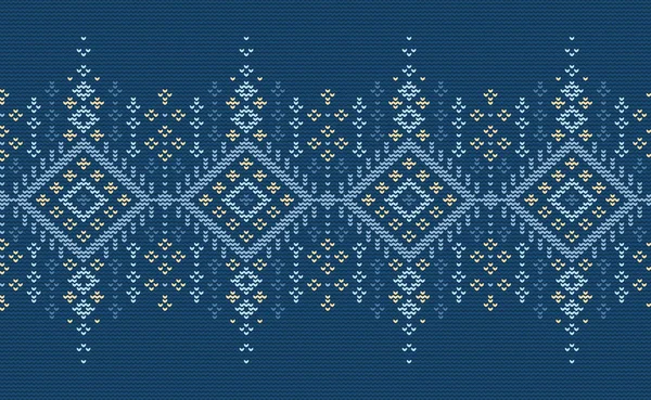 Modèle Broderie Bleu Jaune Fond Répétition Tricoté Modèle Textile Vectoriel — Image vectorielle