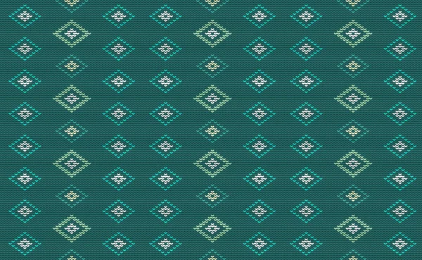 ニット民族パターン ベクトルクロスステッチアンティーク背景 刺繍連続糸スタイル 緑と白のパターンインドの繰り返し 生地のためのデザイン カーテン タペストリー — ストックベクタ