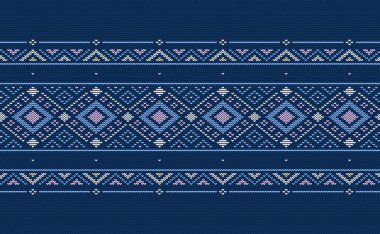 Çapraz ilmek etnik desen, Vektör örgü süsleme arka plan, nakış işleme tarzı, mavi ve pembe desenli etnik dikişsiz, kumaş, seramik, halı, battaniye tasarımı