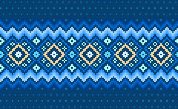 Geometrische Ethnische Muster Vektorstickerei Quadratischen Hintergrund Pixel Oberfläche Antiken Stil — Stockvektor
