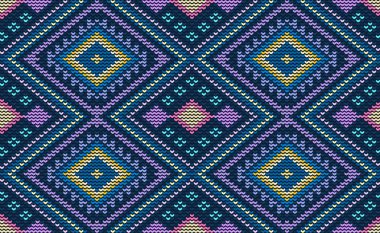 Vektör çapraz dikiş geometrik arka plan, örülmüş etnik desen, işlemeli soyut Navajo tarzı, tam renk desenli yatay geometri, tekstil, kumaş, kumaş, baskı, duvar sanatı tasarımı
