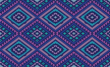 Süveter örme şablonu, vektör etnik işlemeli Boho arka planı, çapraz örgülü etnik tarz, pembe ve mavi desenli Jacquard klasiği, tekstil, kumaş, kumaş, duvar kağıdı, süveter tasarımı