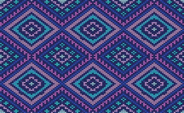 스웨터의 수놓은 Knitted 대각선 스타일 핑크와 청색의 클래식 스웨터 — 스톡 벡터