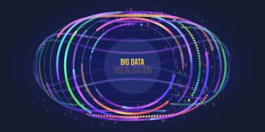 Geniş Veri Canlandırması. Bilgi filtresi ve analitik için makine öğrenme algoritması. Çember dizisi ve ikili kodlu soyut arkaplan. Veri dizisi görsel konsepti. Büyük veri bağlantısı kompleksi.