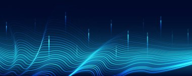 Futuristic infographic design. Abstract equalizer particles glowing waves background. Big data 3d technology concept.