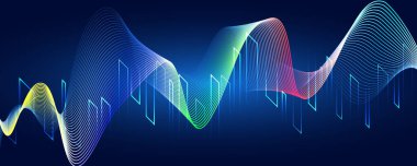 Abstract equalizer particles glowing waves background. Big data 3d technology concept. Futuristic infographic design.