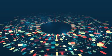 Veri sıralama işlemi. Büyük veri akışı fütüristik bilgi grafikleri. Dosya oluşturma, makine öğrenme. Büyük veri görselleştirmesi. Dinamik bir bilgi dizisi.