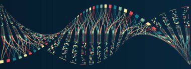 Büyük veri görselleştirmesi. Dinamik bir bilgi dizisi. Veri sıralama işlemi. Büyük veri akışı fütüristik bilgi grafikleri. Dosya yapısı, makine öğrenimi.