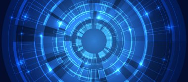 Daireler ve parlak çizgiler şeklinde yüksek teknolojili arka plan. Soyut veri dizisi. Geleceksel sunum için şablon.