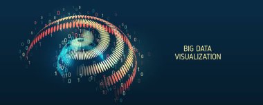 Büyük veri görselleştirmesi, 3 boyutlu küre. Dinamik bir bilgi dizisi. Veri sıralama işlemi. Büyük veri akışı fütüristik bilgi grafikleri. Dosya yapısı, makine öğrenimi.