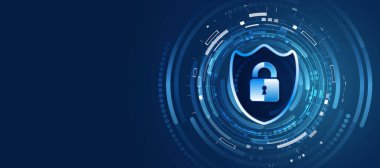 İş ve internet projeleri için siber güvenlik. Veri güvenlik hizmetlerinin vektör illüstrasyonu. Veri koruması, gizlilik ve internet güvenliği kavramı. Yüksek teknoloji çeşitli arka plan.