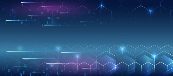 蓝色背景下的六边形科学文摘 高科技数字技术和工程概念 带有多边形的广域科幻模板 — 图库矢量图片