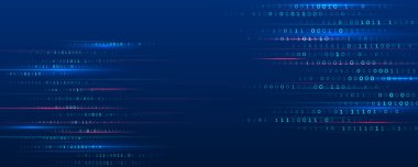 Sunumlar ve web siteleri için modern yüksek teknoloji. Parlak dinamik çizgileri olan soyut bir arkaplan, ikili kod. Gelecekçi kırmızı-mavi çizgiler.