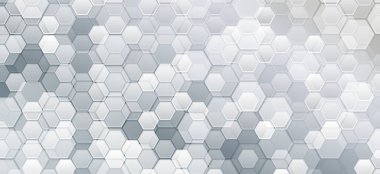 Futuristic illustration. Abstract hexagon science on the grey background. Hi-tech digital technology and engineering concept. Wide Sci-fi template with polygons.