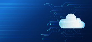 Web hosting vector banner. Cloud computing, media server. Futuristic Hosting server. Abstract datacenter, network system.