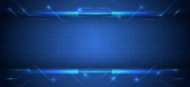 Technology innovation concept template background. Sci-fi, artificial intelligence, engineering, big data visualization banner. Hi-tech elements for presentation.