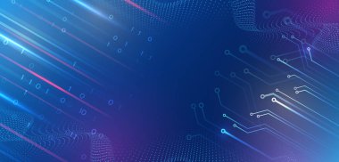 Geniş Siber Güvenlik İnternet ve ağ konsepti. Çeşitli teknolojik elementlere sahip yüksek teknoloji vektör çizimi. Soyut küresel bilim kurgu kavramı. Mavi arkaplanda dijital internet iletişimi.