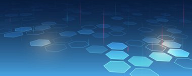 Tıbbi, teknoloji ya da bilim tasarımı. Molekül yapısı soyut arkaplan. Modern teknik altyapı. Altıgen ve yüksek teknolojili sunum ya da afiş için arkaplan.
