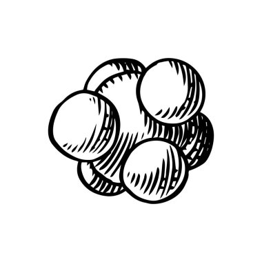 Kimyasal formül ya da molekül çizimi. Tıp çizimi. Vektör karalama ayarlandı. Eğitim karalama ikonu. Bilgi, web sitesi veya uygulama için siyah mürekkep ana hatları.