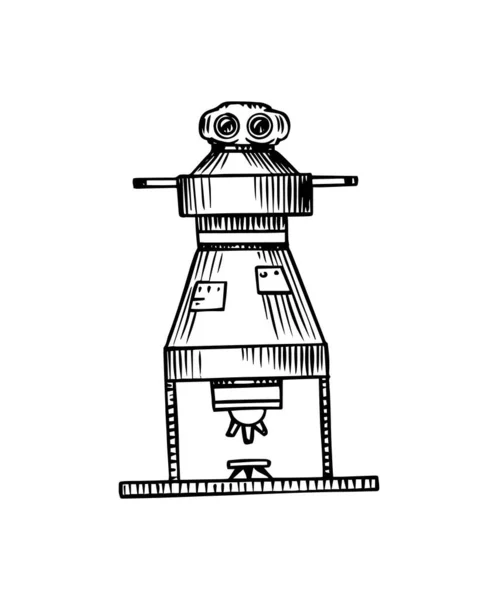 Mesterséges intelligencia. Robot Vintage stílusban. Replikáns vagy Android. Kézzel rajzolt jövő technológia. gravírozott monokróm vázlat. — Stock Vector