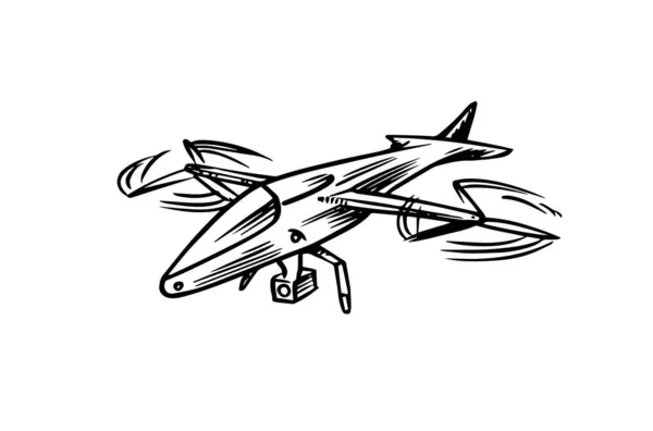 Avión de pasajeros mazorca de maíz o avión ilustración de viajes de aviación. Mano grabada dibujada en estilo sketch antiguo, transporte vintage. — Vector de stock
