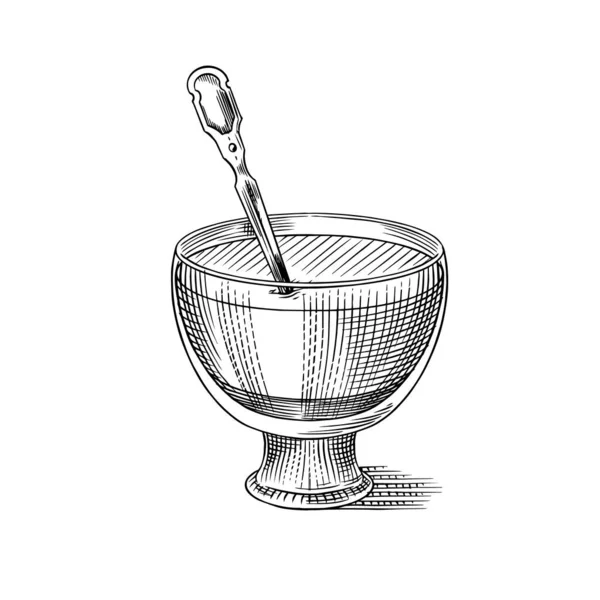 Pudín de chía y fresa en un vaso. Dulce postre en estilo vintage. Mano grabada dibujada en boceto viejo. — Vector de stock