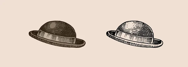 Vintage Hat. Coco nebo Derby nebo Bowler. pro elegantní muže. Retro móda. Anglicky. Ruční kreslení — Stockový vektor