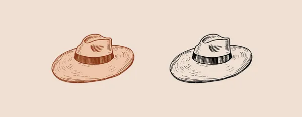 Chapeau de fedora vintage. Panama pour hommes élégants. Mode rétro. À l'anglaise. Dessiné à la main — Image vectorielle