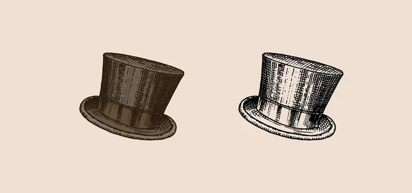 Chapeau haut de forme vintage. Gatsby pour hommes élégants. Mode rétro. À l'anglaise. Dessiné à la main — Image vectorielle