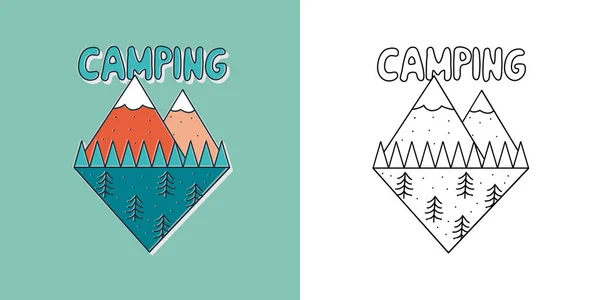 Гора и лес. Логотип лагеря. Путешествия и поездки символ. Пешеходный элемент для печати. Патч, патч, патч. — стоковый вектор