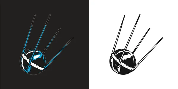 卫星的老式风格。宇宙飞船是手绘的.雕刻的旧素描. — 图库矢量图片