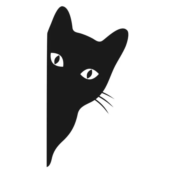 Εικονογράφηση Μιας Μαύρης Γάτας Που Κρυφοκοιτάζει Από Γωνία Λευκό Φόντο — Διανυσματικό Αρχείο