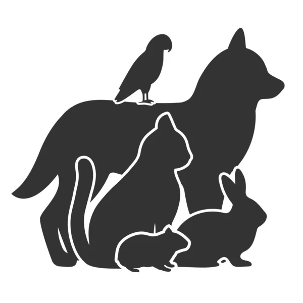 Illustration Set Silhouettes Pets Dog Cat Rabbit Hamster Parrot — Stock Vector