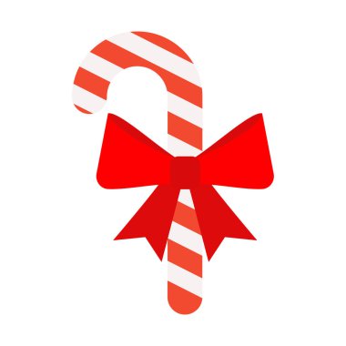 Beyaz arka planda kırmızı kurdeleli Noel şekeri çizimi