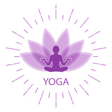 Pembe nilüfer çiçeğinin arka planında kadınlar için yoga illüstrasyonu