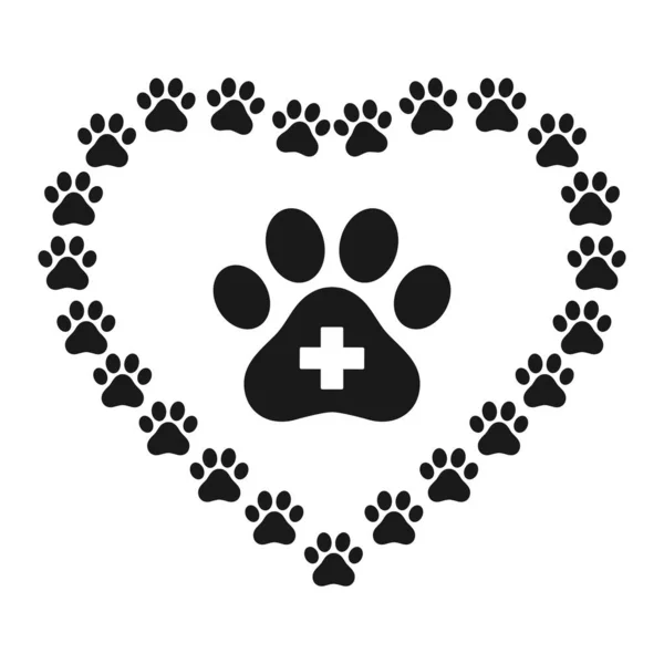 Veterinární Logo Pes Tlapa Srdci Lékařským Křížem Bílém Pozadí — Stockový vektor