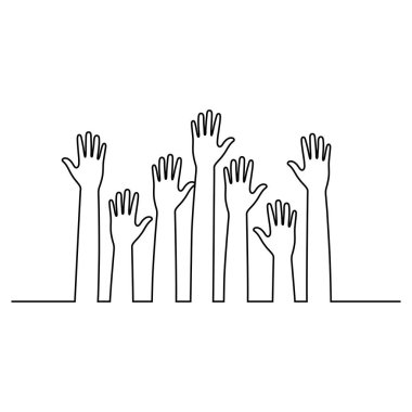 Beyaz arkaplan üzerindeki ellerin doğrusal çizimi