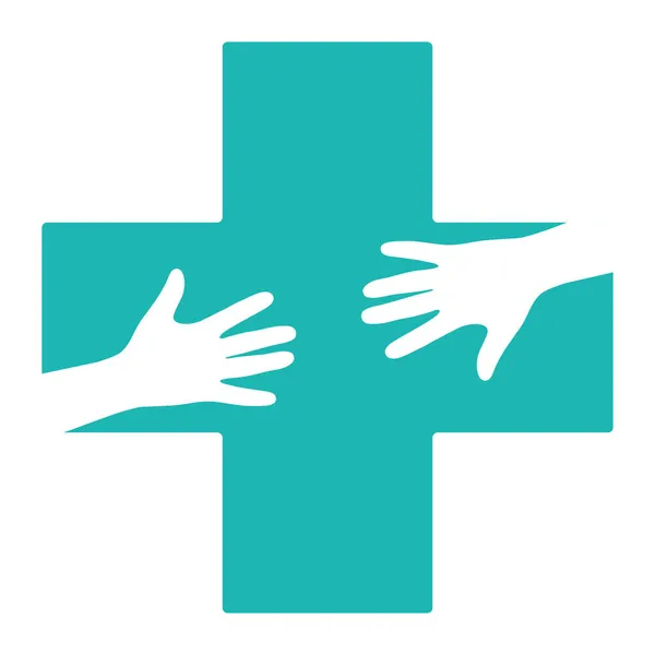 Illustration Einer Helfenden Hand Einem Medizinischen Kreuz Auf Weißem Hintergrund — Stockvektor