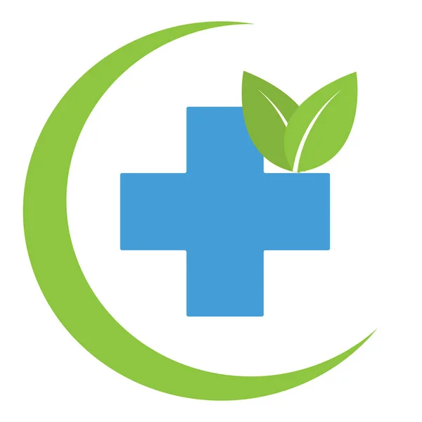Зеленый Логотип Аптеки Медицинский Крест Зелеными Листьями Белом Фоне — стоковый вектор