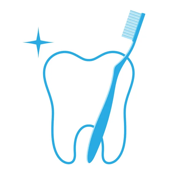 Illustrazione Logo Odontoiatria Dente Con Uno Spazzolino Denti Sfondo Bianco — Vettoriale Stock
