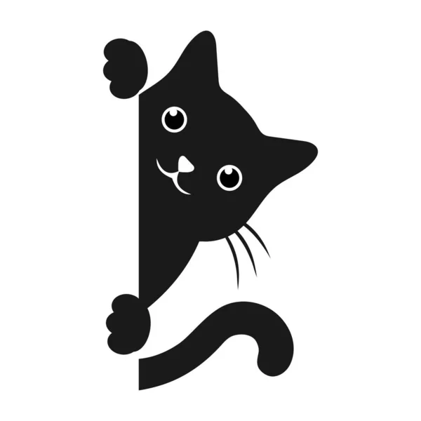 Ilustración Lindo Gato Negro Mirando Por Esquina Sobre Fondo Blanco — Vector de stock