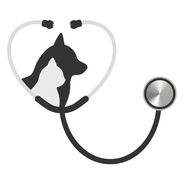 獣医クリニックのロゴのイラスト 白い背景に犬と猫を入れた聴診器 — ストックベクタ