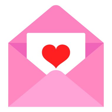 Beyaz arka planda kalbi olan pembe bir zarf tasviri